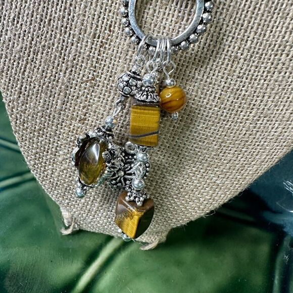 NWT Tigers Eye Semi PRECIOUS Stone Antique Sterling Silver Finish Necklace - Picture 5 of 5